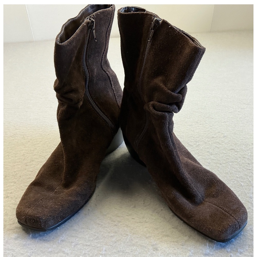 Bare Traps Vintage Suede Wedge Ankle Boots Brown‎ Leather Mary Jo 8W Slouchy